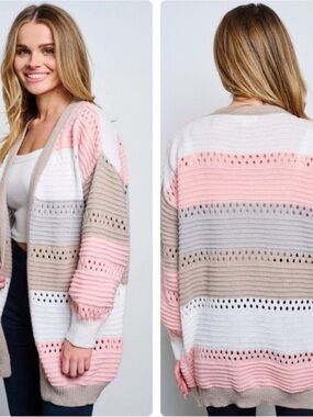 Tres Chic Boutique Open Front Knit Colorblock Cardigan New
